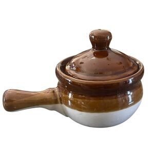 Stoneware French Onion Soup Crock and Lid. Single Serve Individual Brown